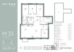 5 pokoi, mieszkanie 144,09 m², piętro 3, oferta nr M.33, JA\NAS, Kraków, Podgórze, ul. Kącik 9/Janowa Wola 1