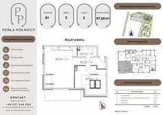 2 pokoje, mieszkanie 57,26 m², piętro 2, oferta nr B1.2_2, Perła Północy II, Szczecin, Północ, Stołczyn, ul. Władysława Nehringa