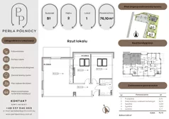 3 pokoje, mieszkanie 76,10 m², piętro 2, oferta nr B1.2_1, Perła Północy II, Szczecin, Północ, Stołczyn, ul. Władysława Nehringa