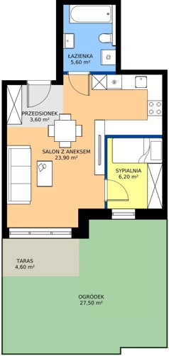 2 pokoje, mieszkanie 39,30 m², parter, oferta nr 3, Cicha 21, Mińsk Mazowiecki, ul. Cicha 21