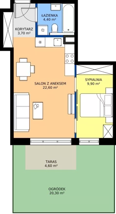 2 pokoje, mieszkanie 40,60 m², parter, oferta nr 42, Cicha 21, Mińsk Mazowiecki, ul. Cicha 21