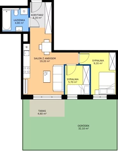 3 pokoje, mieszkanie 43,10 m², parter, oferta nr 2, Cicha 21, Mińsk Mazowiecki, ul. Cicha 21