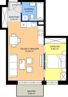 2 pokoje, mieszkanie 40,40 m², piętro 1, oferta nr 47, Cicha 21, Mińsk Mazowiecki, ul. Cicha 21