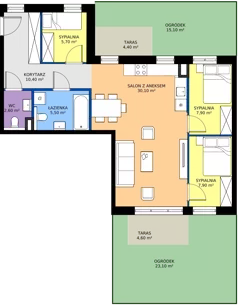4 pokoje, mieszkanie 70,10 m², parter, oferta nr 1, Cicha 21, Mińsk Mazowiecki, ul. Cicha 21