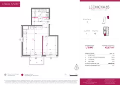 2 pokoje, mieszkanie 43,67 m², piętro 5, oferta nr 1/5/M7, Lechicka 65, Poznań, Piątkowo, ul. Lechicka 65