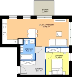 2 pokoje, mieszkanie 50,57 m², piętro 2, oferta nr C.2.4, Brylantowa Enklawa, Siemianowice Śląskie, Bytków, ul. Brylantowa