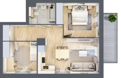 3 pokoje, mieszkanie 52,68 m², piętro 1, oferta nr A.1.2.02, Botanika Skierniewice, Skierniewice, Aleja Macieja Rataja 18