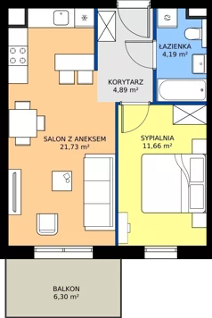 2 pokoje, mieszkanie 42,47 m², parter, oferta nr 3, Osiedle Kasprowicza, Pruszcz Gdański, ul. Kasprowicza