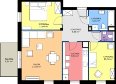 3 pokoje, mieszkanie 69,69 m², piętro 1, oferta nr 44, Osiedle Kasprowicza, Pruszcz Gdański, ul. Kasprowicza
