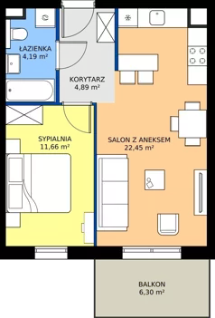 2 pokoje, mieszkanie 43,19 m², parter, oferta nr 4, Osiedle Kasprowicza, Pruszcz Gdański, ul. Kasprowicza