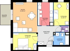 3 pokoje, mieszkanie 69,69 m², piętro 1, oferta nr 45, Osiedle Kasprowicza, Pruszcz Gdański, ul. Kasprowicza