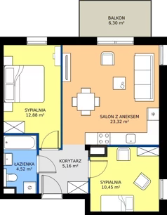 3 pokoje, mieszkanie 56,33 m², parter, oferta nr 1, Osiedle Kasprowicza, Pruszcz Gdański, ul. Kasprowicza