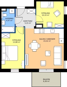 3 pokoje, mieszkanie 56,15 m², parter, oferta nr 2, Osiedle Kasprowicza, Pruszcz Gdański, ul. Kasprowicza