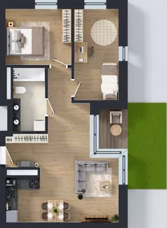 3 pokoje, mieszkanie 58,70 m², parter, oferta nr B.39, Apartamenty Dębowa, Łódź, Górna, Górniak, ul. Dębowa 1