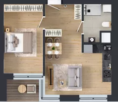 2 pokoje, mieszkanie 42,82 m², piętro 1, oferta nr B.44, Apartamenty Dębowa, Łódź, Górna, Górniak, ul. Dębowa 1