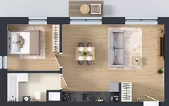 2 pokoje, mieszkanie 45,74 m², piętro 2, oferta nr B.51, Apartamenty Dębowa, Łódź, Górna, Górniak, ul. Dębowa 1