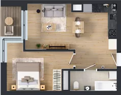 2 pokoje, mieszkanie 42,06 m², piętro 3, oferta nr B.60, Apartamenty Dębowa, Łódź, Górna, Górniak, ul. Dębowa 1