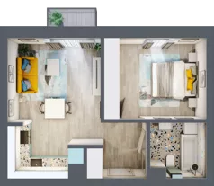 2 pokoje, mieszkanie 41,46 m², piętro 4, oferta nr C.126, Apartamenty Dębowa, Łódź, Górna, Górniak, ul. Dębowa 1