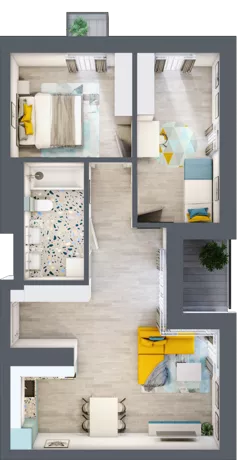 3 pokoje, mieszkanie 58,38 m², piętro 3, oferta nr C.107, Apartamenty Dębowa, Łódź, Górna, Górniak, ul. Dębowa 1