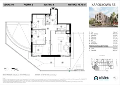 4 pokoje, mieszkanie 79,90 m², piętro 1, oferta nr B.01.L.13, ReVola, Warszawa, Wola, Młynów, ul. Karolkowa 53
