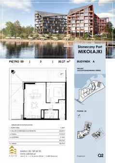 2 pokoje, mieszkanie 50,27 m², parter, oferta nr 3.M, Słoneczny Port Mikołajki, Mikołajki, ul. Mrągowska 20 a