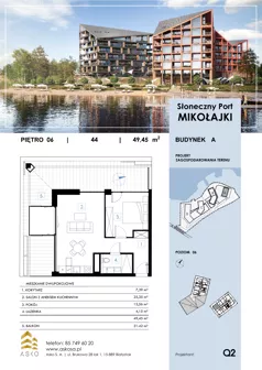 2 pokoje, mieszkanie 49,45 m², piętro 6, oferta nr 44.M, Słoneczny Port Mikołajki, Mikołajki, ul. Mrągowska 20 a