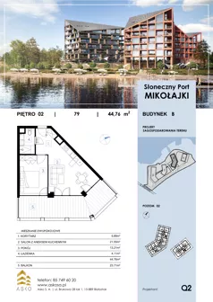 2 pokoje, mieszkanie 44,76 m², piętro 2, oferta nr 79.M, Słoneczny Port Mikołajki, Mikołajki, ul. Mrągowska 20 a