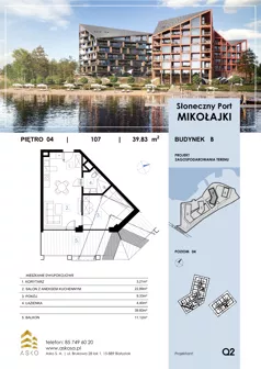 2 pokoje, apartament 39,83 m², piętro 4, oferta nr 107.M, Słoneczny Port Mikołajki, Mikołajki, ul. Mrągowska 20 a