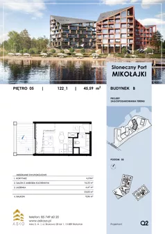2 pokoje, apartament 45,59 m², piętro 5, oferta nr 122.M, Słoneczny Port Mikołajki, Mikołajki, ul. Mrągowska 20 a