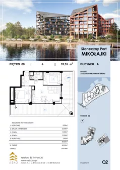 3 pokoje, mieszkanie 59,35 m², parter, oferta nr 6.M, Słoneczny Port Mikołajki, Mikołajki, ul. Mrągowska 20 a