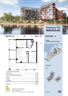 3 pokoje, mieszkanie 54,62 m², piętro 2, oferta nr 81.M, Słoneczny Port Mikołajki, Mikołajki, ul. Mrągowska 20 a