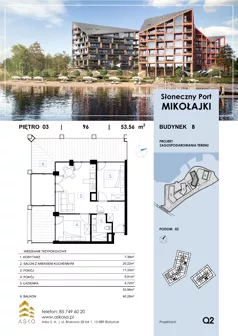 3 pokoje, mieszkanie 53,56 m², piętro 3, oferta nr 96.M, Słoneczny Port Mikołajki, Mikołajki, ul. Mrągowska 20 a