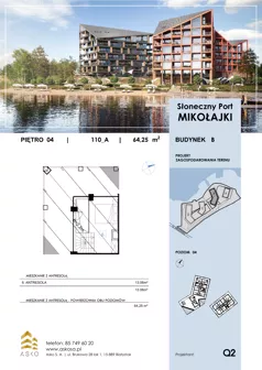 3 pokoje, apartament 64,25 m², piętro 4, oferta nr 110.M, Słoneczny Port Mikołajki, Mikołajki, ul. Mrągowska 20 a