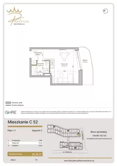 1 pokój, mieszkanie 28,63 m², piętro 1, oferta nr C52, Parkowa Rezydencja Ustroń, Ustroń, ul. Hutnicza 7