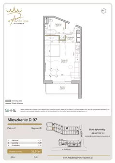 1 pokój, mieszkanie 36,91 m², piętro 2, oferta nr 1.D97,  Parkowa Rezydencja Ustroń, Ustroń, ul. Hutnicza 7