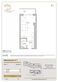 1 pokój, apartament 32,89 m², piętro 1, oferta nr A7,  Rezydencja Parkowa Ustroń, Ustroń, ul. Hutnicza 7