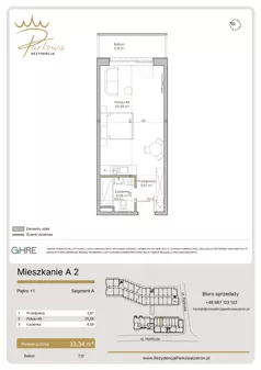 1 pokój, mieszkanie 33,34 m², piętro 1, oferta nr A2,  Rezydencja Parkowa Ustroń, Ustroń, ul. Hutnicza 7
