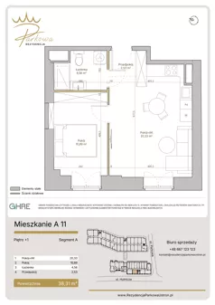 2 pokoje, mieszkanie 38,31 m², piętro 1, oferta nr A11,  Parkowa Rezydencja Ustroń, Ustroń, ul. Hutnicza 7