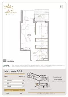 2 pokoje, mieszkanie 52,81 m², parter, oferta nr 1.B20, Parkowa Rezydencja Ustroń, Ustroń, ul. Hutnicza 7