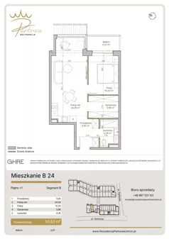 2 pokoje, mieszkanie 50,63 m², piętro 1, oferta nr B24, Parkowa Rezydencja Ustroń, Ustroń, ul. Hutnicza 7