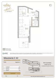 2 pokoje, mieszkanie 35,17 m², parter, oferta nr C42,  Parkowa Rezydencja Ustroń, Ustroń, ul. Hutnicza 7
