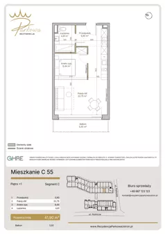 2 pokoje, mieszkanie 41,90 m², piętro 1, oferta nr C55,  Parkowa Rezydencja Ustroń, Ustroń, ul. Hutnicza 7