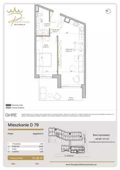 2 pokoje, mieszkanie 51,48 m², parter, oferta nr 1.D79,  Parkowa Rezydencja Ustroń, Ustroń, ul. Hutnicza 7
