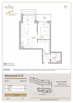 2 pokoje, apartament 46,41 m², piętro 1, oferta nr B25,  Rezydencja Parkowa Ustroń, Ustroń, ul. Hutnicza 7