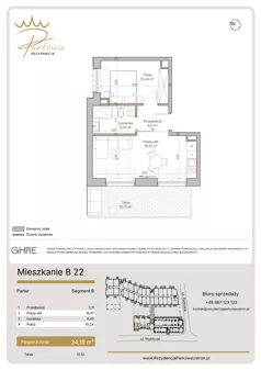 2 pokoje, mieszkanie 34,19 m², parter, oferta nr B22,  Rezydencja Parkowa Ustroń, Ustroń, ul. Hutnicza 7