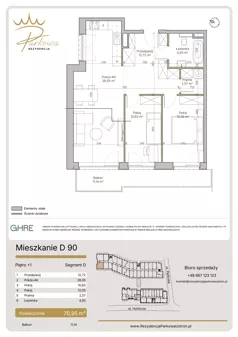 3 pokoje, mieszkanie 70,95 m², piętro 1, oferta nr D90,  Parkowa Rezydencja Ustroń, Ustroń, ul. Hutnicza 7