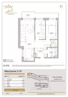 3 pokoje, mieszkanie 70,95 m², piętro 1, oferta nr D91, Parkowa Rezydencja Ustroń, Ustroń, ul. Hutnicza 7