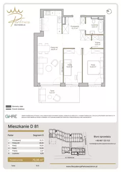 3 pokoje, mieszkanie 70,95 m², parter, oferta nr D81,  Parkowa Rezydencja Ustroń, Ustroń, ul. Hutnicza 7