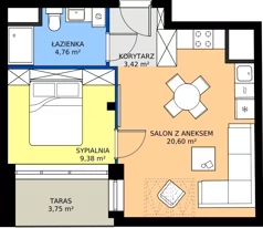 2 pokoje, apartament 37,16 m², piętro 2, oferta nr A19,  Rezydencja Parkowa Ustroń, Ustroń, ul. Hutnicza 7