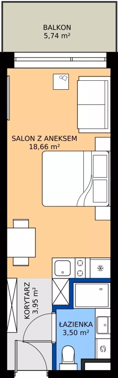 1 pokój, mieszkanie 26,11 m², piętro 1, oferta nr A5,  Rezydencja Parkowa Ustroń, Ustroń, ul. Hutnicza 7